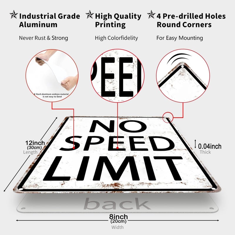 CrazySign Boys Gifts Retro Tin Sign No Speed Limit Sign for Boys Room Man Cave Garage Bedroom Vintage Style Wall Art Decor 8 x 12 Inch (3096) - Image 2